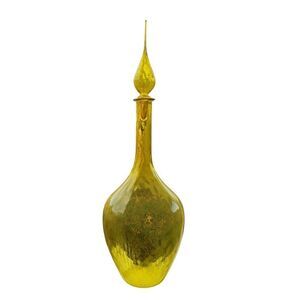 Blenko Empoli ? Lemon Yellow Optical Decanter Art Glass Flame Stopper MCM 26 In